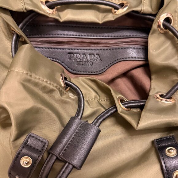 Prada Milano Inspired Olive Green Nylon Backpack | Faux Designer Bag - Picture 9 of 11